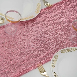 12"x108" Pink SEQUIN TABLE RUNNER Wedding Party Catering Event Reception Linens - Picture 1 of 5