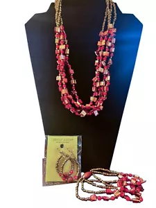 Conjunto de pendientes collar pulsera coral nuevo con etiquetas bisutería artesanal con cuentas y concha - Imagen 1 de 9