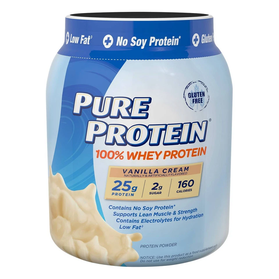 Pure Protein Vanilla Cream 100 Whey Protein Powder Nutritional Supplement 28 Oz