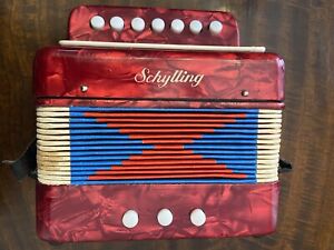 Vintage Children's Mini Musical Schylling Accordion Toy Red 