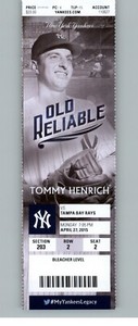 Oakland Athletics vs New York Yankees 4/27/2015 Full Ticket - Tommy Henrich
