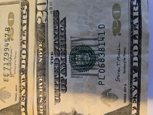 20 Dollar bills Fancy Number OFFSET Misaligned or OFFSET 2 bills - Picture 1 of 3