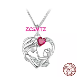 S925 Sterling Silber Herz Halskette Mutter Und Kind Herz-anhänger Damen Halskett - Bild 1 von 16