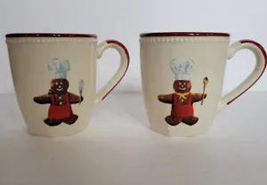 Set of 2 Williams Sonoma Christmas Gingerbread Man Baker Coffee Mug Cup 16 oz - Picture 1 of 11