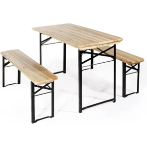TAVOLO E 2 PANCHE SET BIRRERIA IN LEGNO NATURALE RICHIUDIBILE GIARDINO 60X120 - Foto 1 di 2
