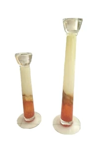 Menge 2 mundgeblasene Murano Italien Stil Glas großer Kerzenständer 15" und 14" hoch - Bild 1 von 4