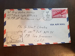 APO 183 TINIAN, MARIANAS ISLANDS 1945 WWII Army Air Force Cover 677th BOMB Sqdn - Picture 1 of 2