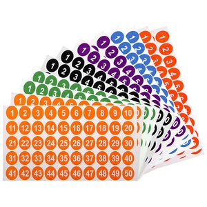 12 Sheets Round Number Stickers Set, 1-50 Consecutive Number Labels(1" Each) - Picture 1 of 5