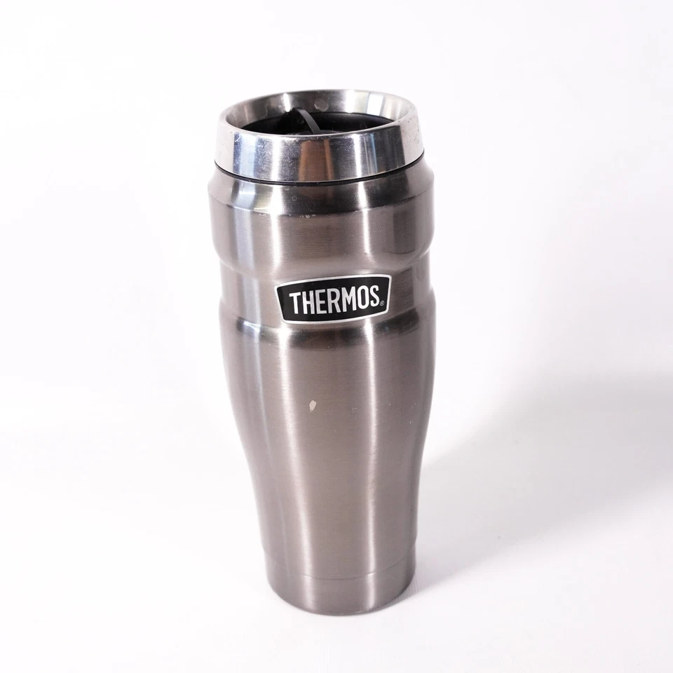 Thermos Stainless Steel Silver Metal Tumbler Travel Coffee Mug Cup w/ Lid Gray - Image 1 of 4