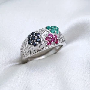 Blue Sapphire Ring | Ruby Ring in Sterling Silver | Sapphire Engagement Ring - Picture 1 of 7