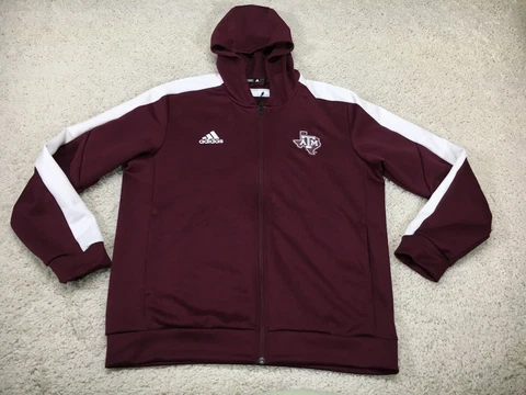 Texas A&M Aggies Sweater Mens Large Red Adidas Full Zip Jacket Hoodie Logo Cover