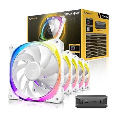 5 x Pack of Antec Fusion 120mm 12cm ARGB White PC Fans 2000RPM 57.93CFM 31.24dBA - Image 1 of 4
