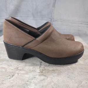 Lands End Womens 444703 Camden Faux Leather Slip On Clog Shoes Brown 9 B - Picture 1 of 13