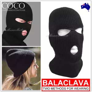 3 Holes Black Balaclava SAS Style Windproof Mask Neck Warmer Ski Hat Fishing AU - Picture 1 of 7