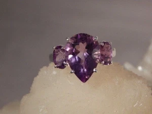 5.45 ct. Pear & Oval Amethyst Three-stone Ring - Picture 1 of 6