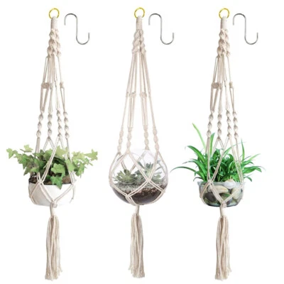 FENGSH_3585 3Pcs Macrame Plant Hanger Indoor Hanging Planter Basket Rope Pot Holder 105cm