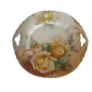 Antique ES Erdmann Schlegelmilch Prussia Porcelain Platter Handles Roses Gold - Picture 1 of 8