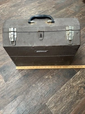 Vintage Waterloo Hip Roof Double Latch Metal Tool Box 18"L x 10"W x 13"H - Image 1 of 4