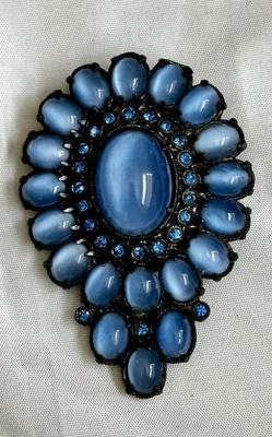 Broche Austria Checa y Prendedor Piedras Cabujón Estrella de Vidrio Arte Ojo de Gato Azul Foto 1 de 4