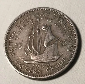 Vintage 1955 Eastern Caribbean 25 Cents Coin VF - Bild 1 von 2
