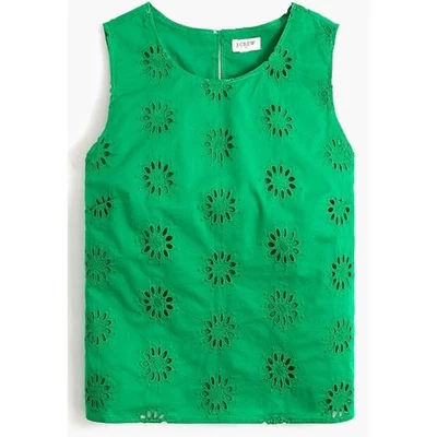 Blusa J Crew Top Feminina Média Verde Ilhós Concha Regata Sem Mangas Algodão BZ799 - Imagem 1 de 4