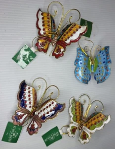 4 Stück Cloisonne Kurt Adler Schmetterling Ornamente Emaille Metall Vintage - Bild 1 von 6