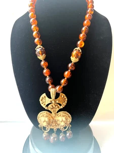 VINTAGE ORNATE LARGE WARRIOR METAL PENDANT STATEMENT NECKLACE - Picture 1 of 10
