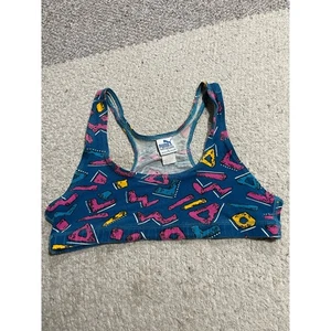 VTG Puma Sports Bra 80s Sz Large Abstract Graphic Print Saved by the Bell FLAW - Picture 1 of 10