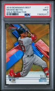 Camiseta Bowman's Best Mookie Betts #17 Gold Refractor 2018 50/50 DBL ¡Partido! PSA 9 - Imagen 1 de 2