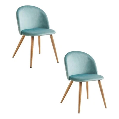 Homycasa Set of 2 Aqua Velvet Dining Chairs with Oak Finish Metal Legs - Image 1 of 4