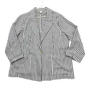 Caslon Linen Jacket Women XXL Blue White Striped Yacht Unstructured Blazer 2XL - Picture 1 of 24