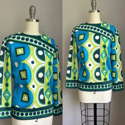 Vintage 1960’s Mod Mid Century Joyce Lane Op Art Print Shirt Top XS/S - Image 1 of 4