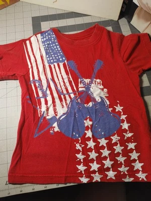 Camiseta Lugar Infantil Guitarra Roja Bandera Americana Camiseta Algodón Gráfico Talla 3T Foto 1 de 2