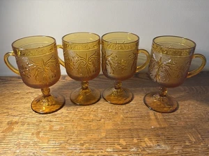 Vintage Indiana Glas Sandwich Bernstein Fuß Griff Gläser 4er Set - Bild 1 von 7