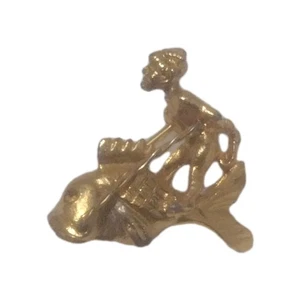 Vintage Gold 3-D Man Devil Riding a Fish Koi Carp Chariot Brooch - Picture 1 of 5