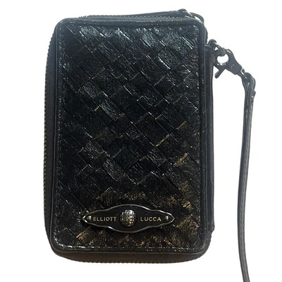 Elliott Lucca Woven Wristlet Womens Black Zip Around Organizer Wallet Vintage   - Image 1 of 4