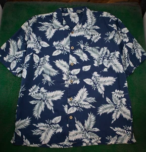 Camicia sportiva vintage OP uomo blu floreale hawaiana con bottoni manica corta XL - Foto 1 di 5