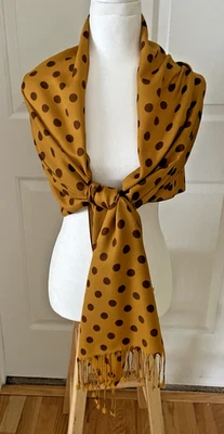 Bufanda Mantón Nordstrom Dorado Marrón Lunares Italia 100% Poliéster 20 x 77" Flecos Foto 1 de 4