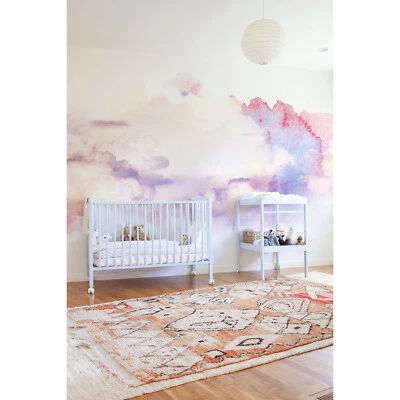 Papel Pintado No Tejido Acuarela Abstracto Nubes Guarderías Habitación Infantil Rosa Blanco Foto 1 de 4