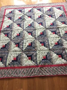 VINTAGE HANDMADE HAND-STITCHED PATCHWORK QUILT 78 x 79 COLORFUL LOG CABIN - Picture 1 of 14