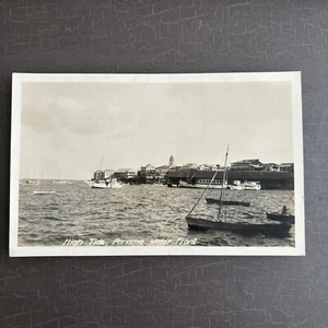 RPPC Postkarte High Tide Panama Waterfront Boats Beach Homes DOPS Stempel 1925-42 - Bild 1 von 3