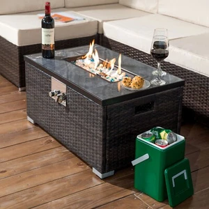 Outdoor Fire Table Propane Fire Pit Rattan gas fire table with tile tabletop - Picture 1 of 8