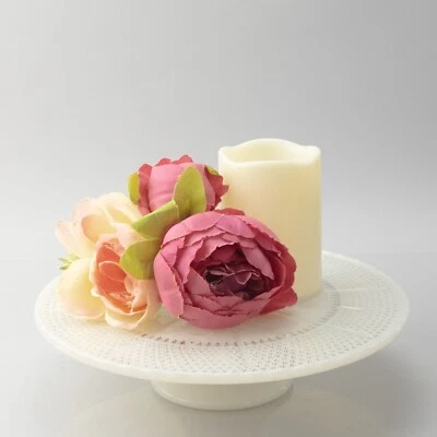 Cake Stand Opaque Custard Glass Pedestal Gold Fleur De Lis Accent Anchor Hocking - Image 1 of 4