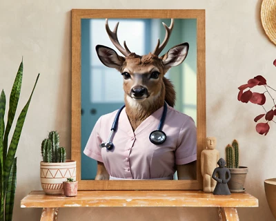 Retrato de ciervo enfermera, retrato de animal, retrato realista de animales, arte de pared de animales Foto 1 de 3