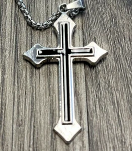 Cruz con cadena de joyería de acero inoxidable - colgante de joyería de moda - grande para hombre - Imagen 1 de 8
