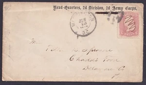 c. 1861 Civil War Patriotic Cover 2nd Army HQ Bischel 2884 WASHINGTON CDS VG/FU - Picture 1 of 2