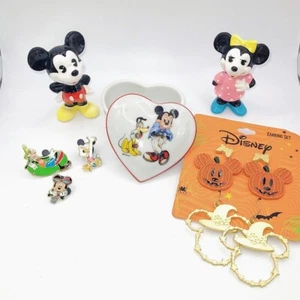 Disney Collector Lot - Mickey Figures, Trinket Box, Pins, Earrings - Picture 1 of 5