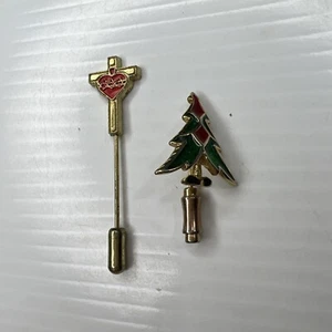 H7 Lot Cross Christmas Tree Enamel Gold Retro Hat Stick Pin - Picture 1 of 5