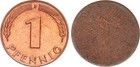  1 Pfennig (1950) F Probe der Wertseite auf dünnem Schrötling 0,9g Stempelglanz