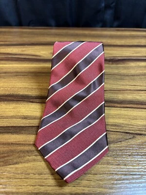 Corbata Allea Milano para hombre de seda roja marrón dorada rayas 100 % seda Foto 1 de 4